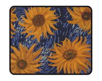 Tappetino per mouse da gioco antiscivolo con motivo a spirale di girasoli / Stile floreale Van Gogh