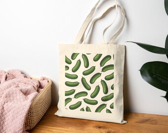 Pickle Illustration Tote Bag | Cute Pickle Graphic Canvas Tote