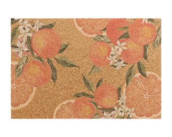 Zerbino con motivo a fiori d'arancio / Zerbino di benvenuto in fibra di cocco, grazioso zerbino di benvenuto