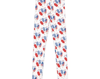 Leggings per ragazzi con motivo ghiacciolo patriottico / Stampa ghiacciolo rosso, bianco e blu