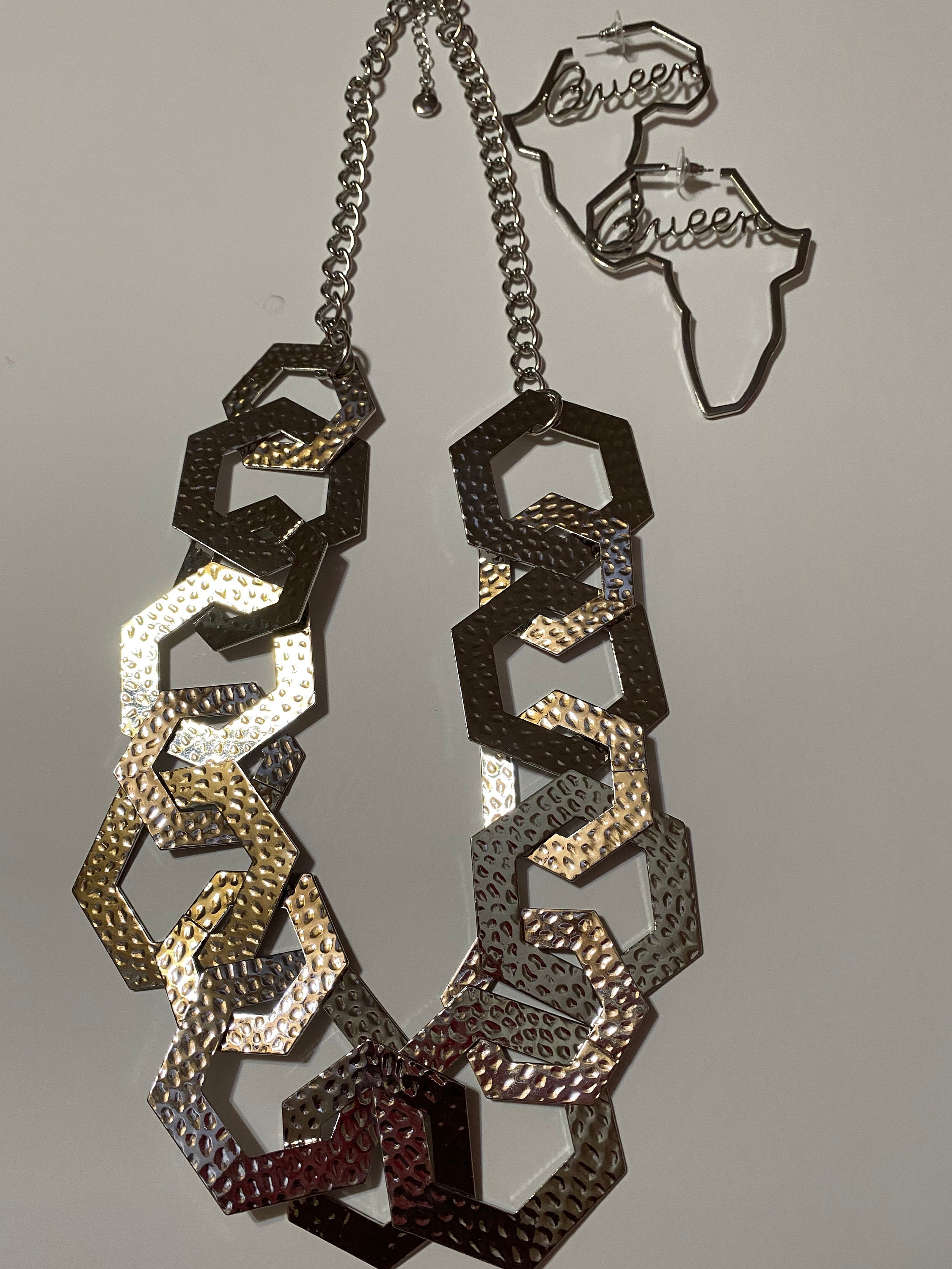 Hammered Silver Metal Necklace With Silver African Queen Etsy UK