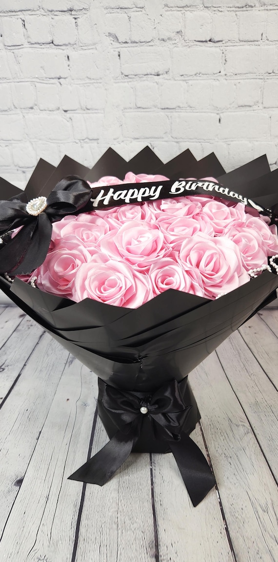 Eternal Rose Ribbon Bouquet - 2 Dozen Roses With Pearls, Tiara and