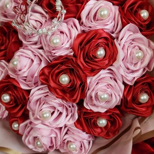 Eternal Rose Ribbon Bouquet - 2 Dozen Roses With Pearls, Tiara and ...