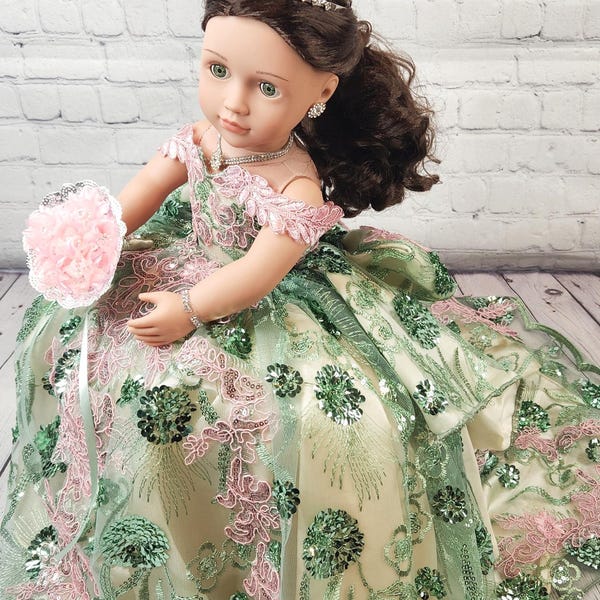 Custom Quinceanera Doll Dress for an American Girl Doll, Keepsake Gift
