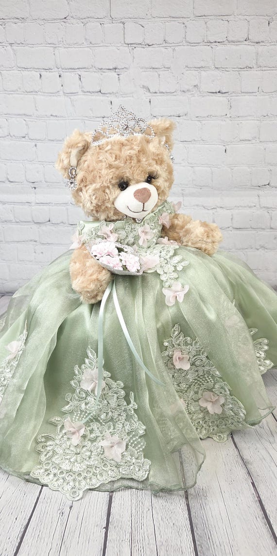 keepsake green dress Custom Quinceanera for Bear or Doll: Personalized Sage Dimity