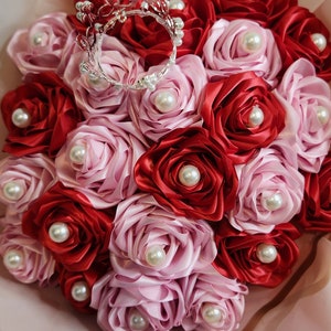 Eternal Rose Ribbon Bouquet 2 Dozen Roses With Pearls, Tiara and ...