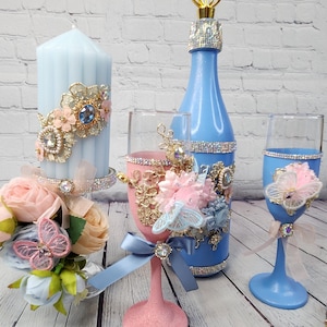 Ready to ship - Complete Quinceanera Set 33 pieces - Light Blue/Pink/ Gold (see description) / Cojines y accesorios / Ultima Muneca / Oso