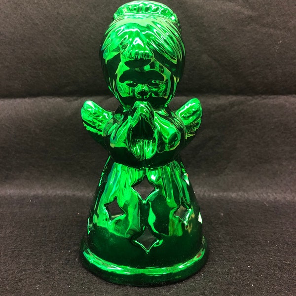 Porcelain Tealight Candle Holder Angel cherub Holding Green Figurine Statue