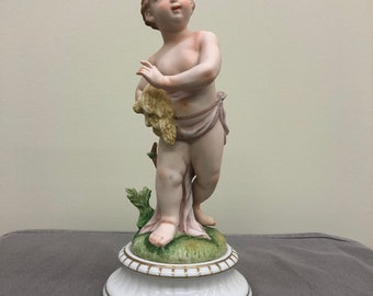 Vintage Cherub Figurine 9" tall • Hand Painted