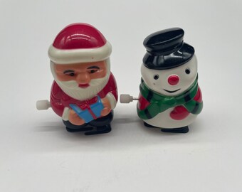 WORKING Wind-Up Walking Santa Claus and Snowman