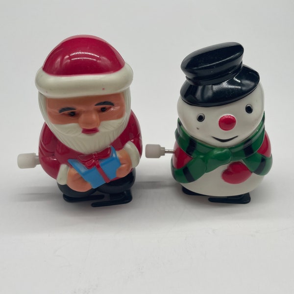 WORKING Wind-Up Walking Santa Claus and Snowman