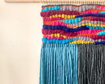 Large colorful woven wall hanging