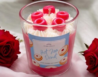 Hot Jam Donut Large Soy Wax Dessert Candle ~ 40 Hours Burn Time ~ Desserts ~ Home Décor ~ Home Fragrance ~ Jam Doughnuts