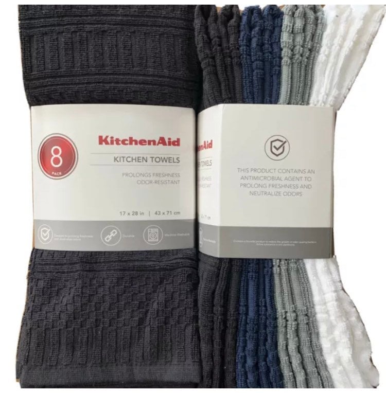 16 Pack Kitchenaid Antimicrobial Treated Kitchen Towels, 100% Cotton 17 X  28 
