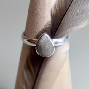 Teardrop Petoskey Stone Ring | Size US 7 | 8x6mm Stone | Sterling Silver .925