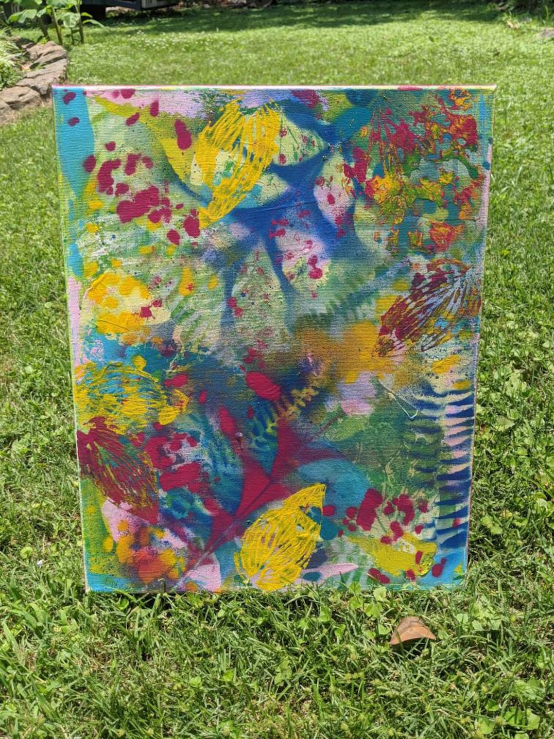 Pink Yellow Blue Original Abstract Canvas Painting Wall Art Etsy