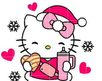 Christmas Kitty Tumbler, Kawaii Christmas, Cricut, Silhouette Vector Cut File, PNG, Svg