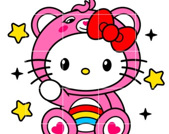 Kitty Care Bear Svg, Rainbow Cheer Bear Svg, Valentine Rainbow  Svg, Kawaii Svg, Cricut, Silhouette Vector Cut File