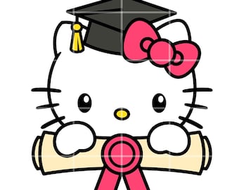 Graduation Kitty Svg, Senior Svg, School Svg, Kawaii Svg, Cricut, Silhouette Vector Cut File, Graduation SVG, Cute Kawaii School, Diploma