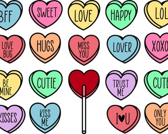 Candy Hearts and Lollipops SVG, Valentine's Day, Conversation Hearts, Funny, Silhouette, Circut, PNG, SVG,