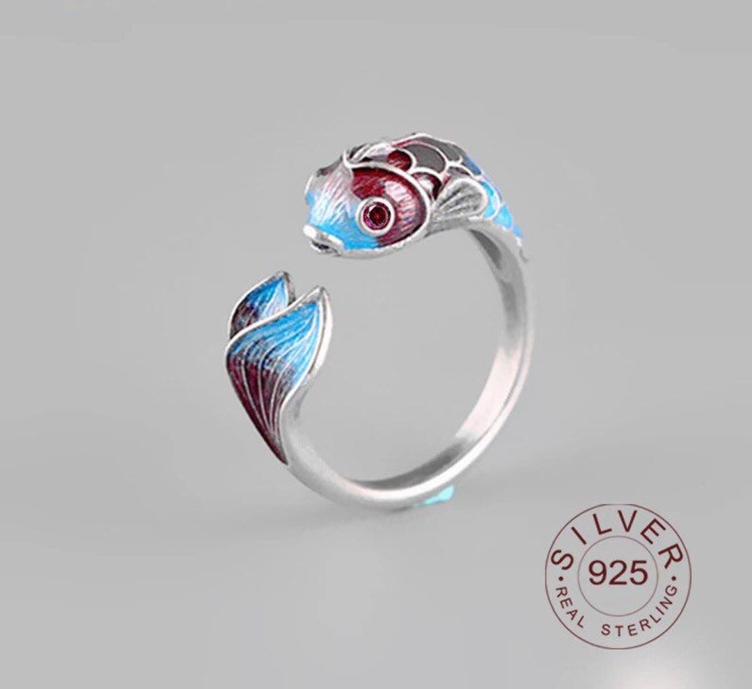 Vintage Fish Ring Glaze Carp Fish Good Luck Ring 925 Sterling - Etsy UK