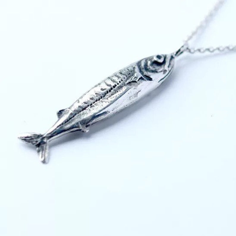 Silver Sardine charm Ocean Jewelry Pilchard Fish Pendant Necklace