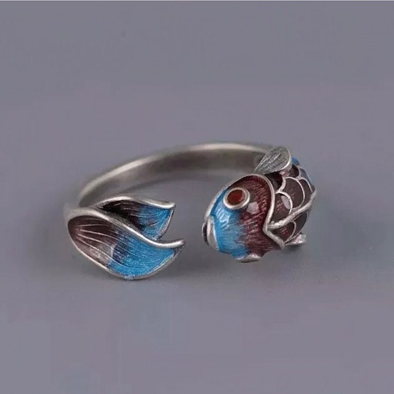 Vintage Fish Ring Glaze Carp Fish Good Luck Ring 925 Sterling | Etsy UK