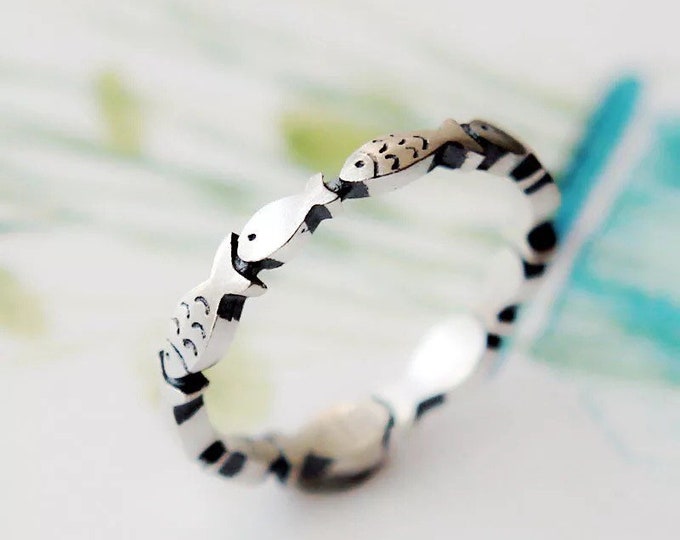 925 Sterling Silver Filled Ring Fish Pattern Ring Unique Etsy UK