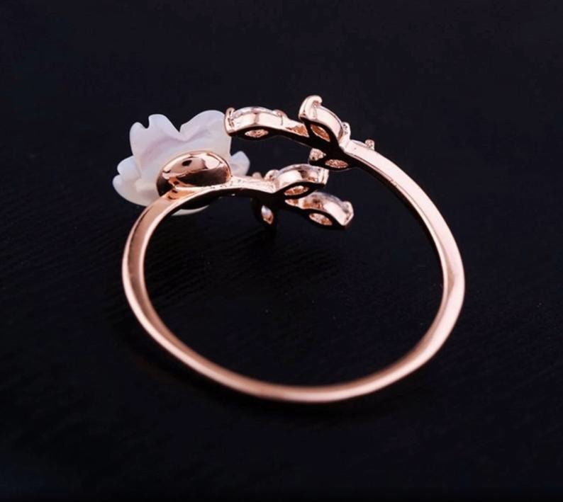 Crystal Flower Branch Leaf Adjustable Finger Wedding Rings Etsy UK