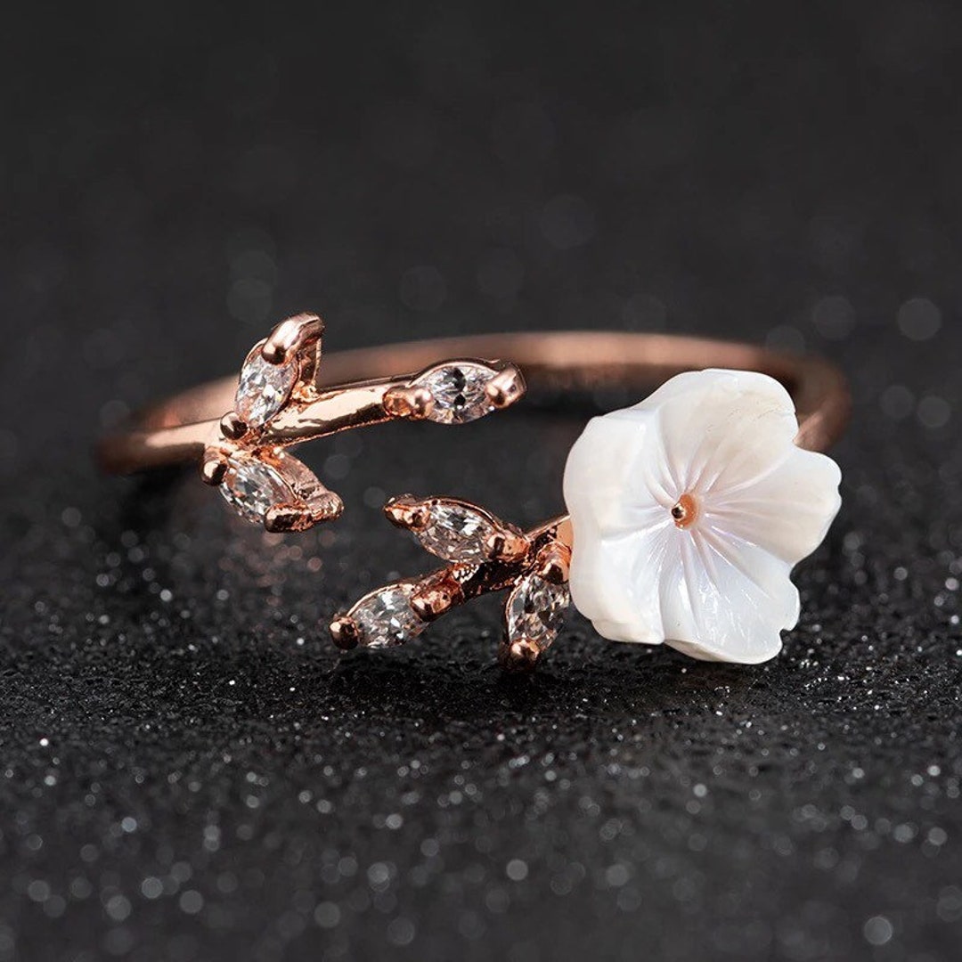 Crystal Flower Branch Leaf Adjustable Finger Wedding Rings - Etsy UK