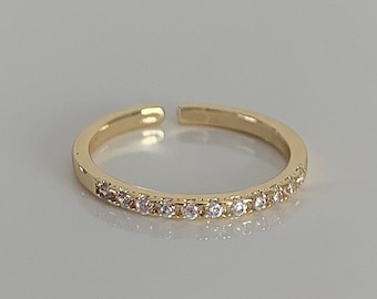 Dünner Gold Eternity Ring, Gold Vermeil Ring, verstellbarer Ring, Diamant Eternity Ring, Versprechen Ring, Gold CZ Ring, zierlicher Gold Ring