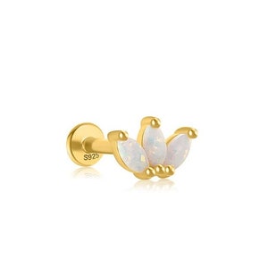 Opal Marquise Flower Labret, Gold Vermeil Labret Piercing, Flat Back Cartilage Earring, Opal Cartilage Stud, Opal Helix Tragus Piercing