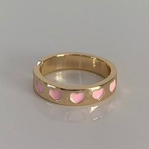 Pastel Pink Heart Ring, Gold Filled Ring, Adjustable Ring, Enamel Heart Ring, Y2K Ring, Colourful Ring