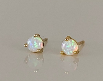 Tiny Opal Studs, Gold Vermeil Stud Earrings, Opal Gemstone Stud Earrings, Gold Opal Studs, Dainty Gold Opal Earrings