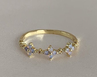 Blue Moonstone Flowers Gold Vermeil Ring