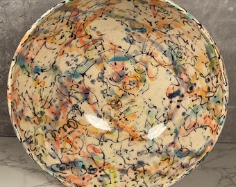 Handmade Ceramic Bowl/ Hand Carved/ Serving Bowl/ Fruit Bowl/ Colorful/Rainbow/Unique Pottery #127