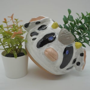 Handmade Ceramic Plant Pot - Happy Cow (White Coat w/ Black Spots)