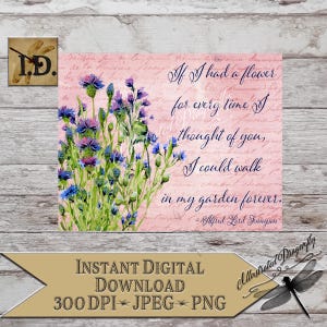 Floral Memorial Tennyson Poetry Quote Garden Printable Digital Instant Download Clip Art