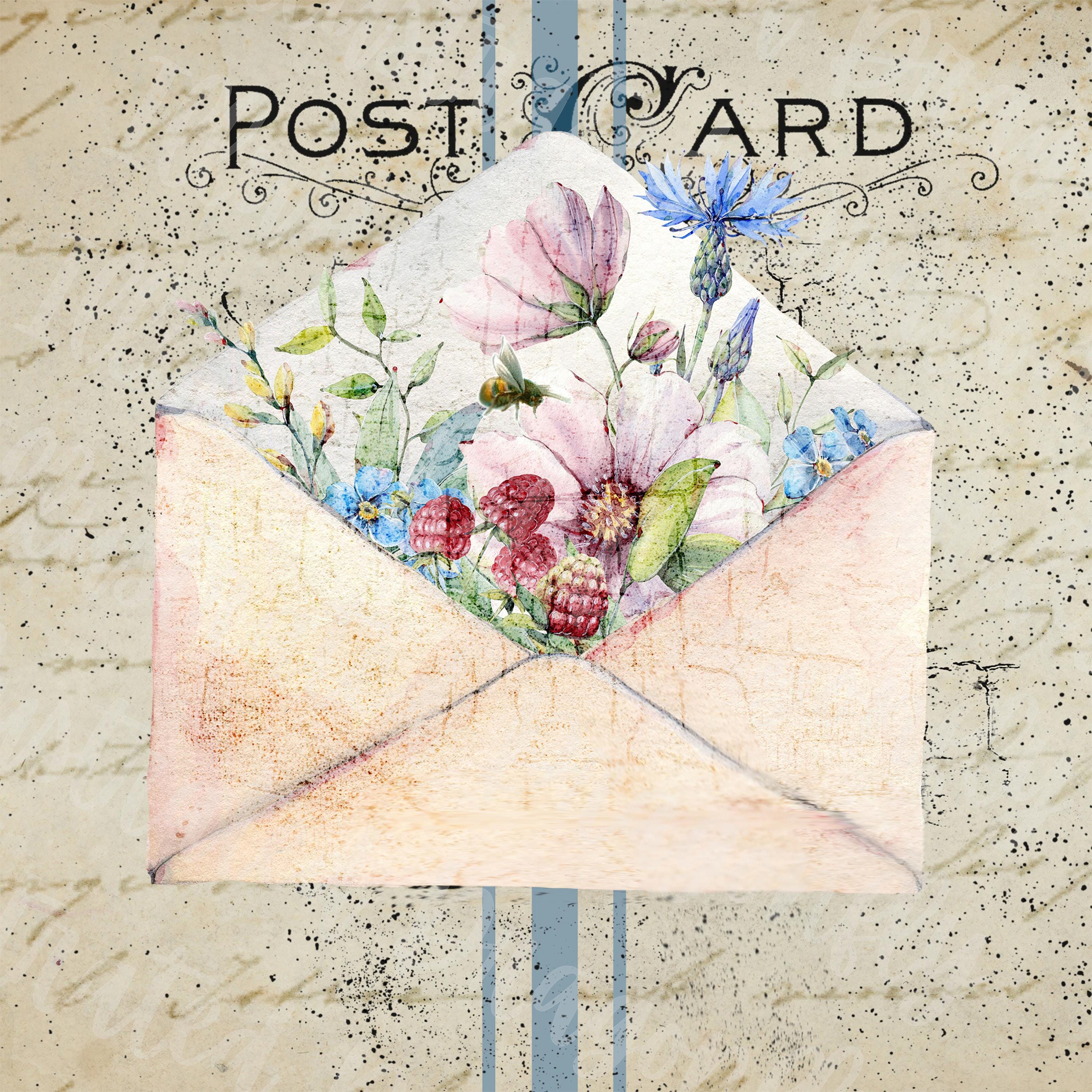 Flower & Envelope Post Card Printable Digital Download Clip Art ...