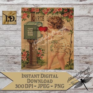 Vintage Valentine Cupid französische Postkarte Ephemera druckbare digitaler Download ClipArt