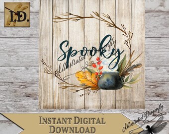 Halloween Spooky Word Art Farmhouse Sign Printable Digital Download Clip Art Fabric Transfer Sublimation Print DIY Sign Digital Decor