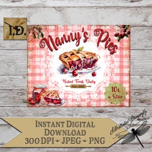 Vintage Country Farmhouse Country Cherry Pie Bakery Shop Sign Digital Download Clip Art Sublimation Print  DIY Sign Making Fabric Transfer