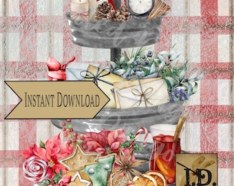 Farmhouse Style Christmas Tiered Tray Printable Kitchen Art Instant Download Digital Image