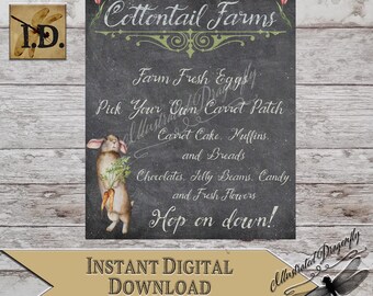 Cottontail Farms Chalkboard Style Sign Printable Digital Download Clip Art Country Easter Sublimation Print DIY Sign Making Easter Bunny PNG