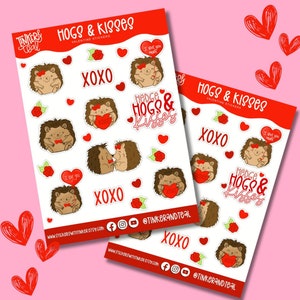 Adorable feuille d’autocollants hérisson Valentine Planner - Autocollants mignons sur le thème de l’amour pour les journaux, les calendriers et les albums