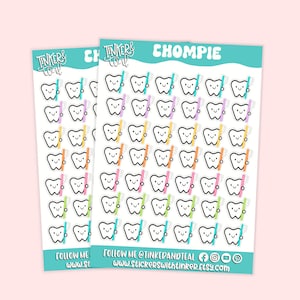 Adesivos de planejador de escovação de dentes Kawaii – Personagens fofos de higiene dental para cuidados bucais diários – Ilustrações adoráveis de dentes para planejadores