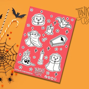 Betoverend kleurplezier: stickervel griezelige schattige jongen vampier voor plannerliefhebbers