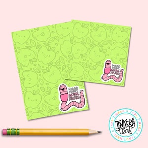 Bloco de notas motivacional Kawaii Worm - Papel de carta de papelaria A6 - Bloco de papelaria A6 - Almofada Kawaii - Papel de carta - 50 folhas