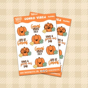 Stickers automne kawaii | Vibes de gourde uniquement | citrouilles, feuilles, citations | Feuille mate 5 x 7 pour agendas, journaux, scrapbooking