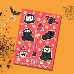 Kawaii Halloween Vampire Sticker Sheet – Spooky Cute Hand-Drawn Planner Stickers – Unique Halloween Decor